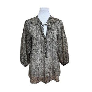 Patterson J. Kincaid  Black Mod Semi Sheer Blouse Size Small Retro Geometric Top